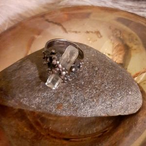 Silver ring with crystal point